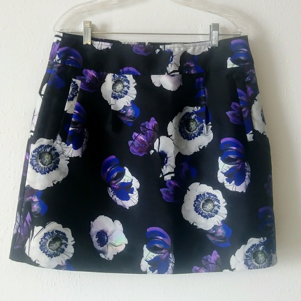J. Crew Black White Purple Floral Silk Mini Skirt Size 12